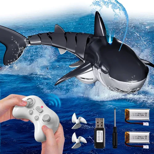 Miniatura 10 de Juguetes de tiburón a control remoto para niños, escala 1:18 de alta simulación para piscina, juguetes de barco de peces RC eléctricos de 2.4Ghz