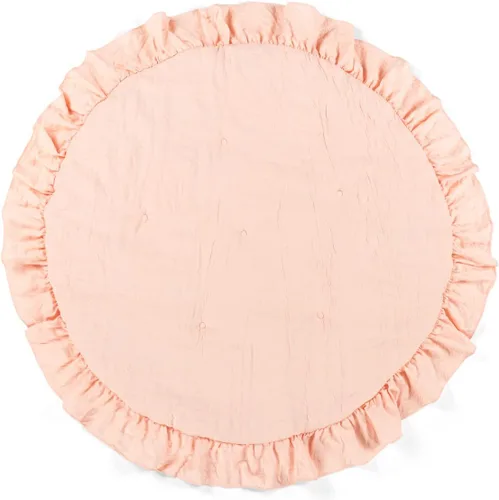 Lush Decor Alfombra de juego redonda con volantes para bebé, 36 pulgadas de diámetro, color rubor, tapete para el tiempo boca abajo, tapete de juego