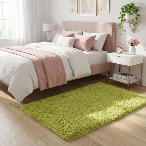 Miniatura 173 de Merelax Alfombra Moderna Suave y Esponjosa Shaggy para Dormitorio Sala de Estar Decoración de Sillas Pequeñas Alfombras Tapetes para Pies Piso, Verde