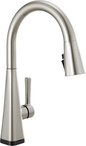 Delta Lenta Grifo de cocina táctil de níquel cepillado con rociador desplegable, moderno grifo táctil de fregadero de cocina de un solo orificio,