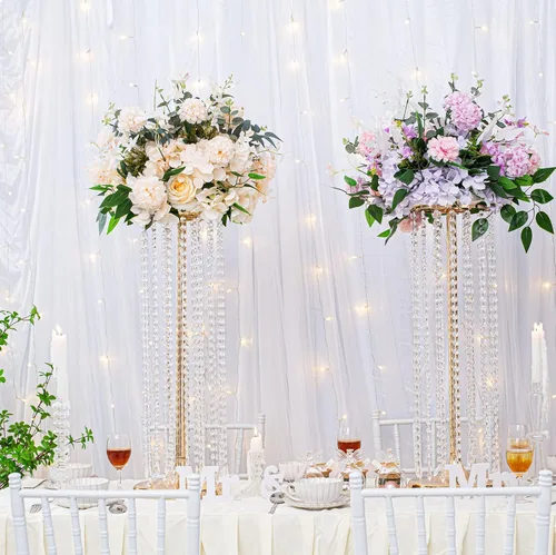 Miniatura 2 de Soporte de flores de 27.5 pulgadas para centros de mesa de boda, jarrón alto de metal con cristal acrílico, 4 jarrones dorados para centros de mesa