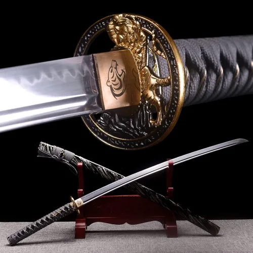 Miniatura 3 de Espada Katana Hecha a Mano, Espada Samurai Japonesa de Acero al Carbono T10, Templada en Arcilla, Espiga Completa, 40.5 Pulgadas/103 cm