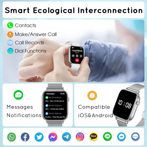 Miniatura 3 de Relojes inteligentes para mujer, reloj HD de 1.83 pulgadas con llamadas y mensajes/frecuencia cardíaca/sueño/ciclo femenino, reloj inteligente