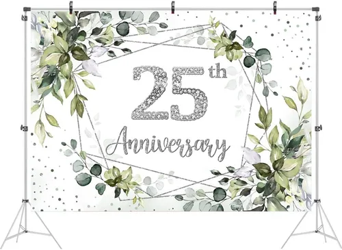 Miniatura 2 de Ticuenicoa Fondo de decoración de aniversario de boda, 7 x 5 pies, pancarta de decoración de 25 aniversario de vegetación, suministros para fiesta
