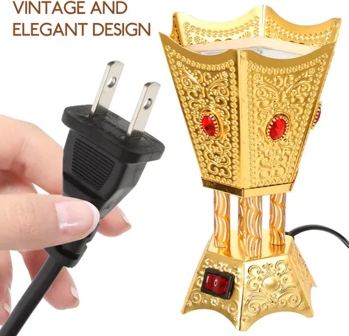 Miniatura 5 de Bakhoor - Quemador eléctrico de incienso de mesa estilo Oriente Medio, incensario eléctrico de mesa, quemador de incienso de metal para el hogar