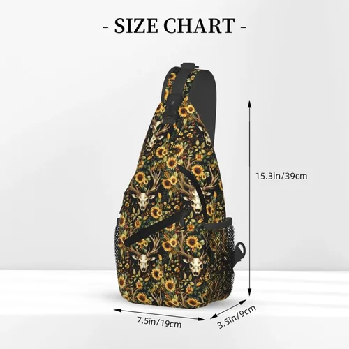 Miniatura 2 de Small Crossbody Bags for Women Men - Vintage Deer Skull Sunflowers Print Adjustable Shoulder Bag Fanny Packs Belt Sling Bag Crossbody Purses