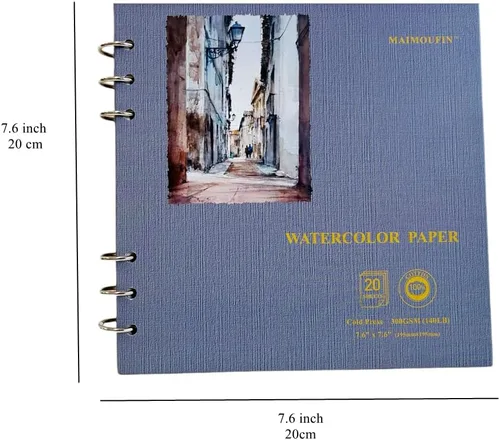 Miniatura 8 de MAIMOUFIN Cuaderno de acuarela, papel de acuarela 100% algodón, 19.3 cm x 19.3 cm, 20 hojas (140 lb/300 g/m²) prensado en frío, cuaderno de bocetos