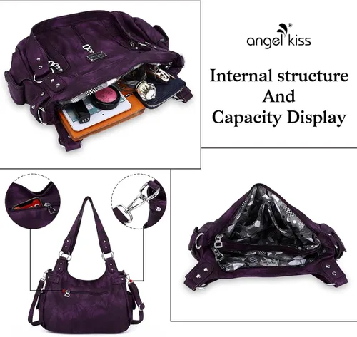 Miniatura 4 de Angelkiss Monederos grandes y bolsos para mujer de piel sintética lavada bolso cruzado de hombro