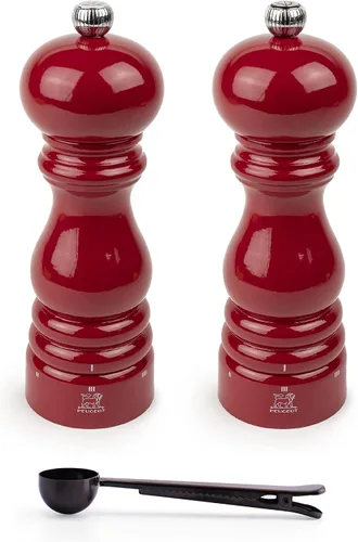 Peugeot Paris u'Select - Juego de molinillo de sal y pimienta manual de 6 ajustes con cuchara de especias de acero inoxidable negro, fabricado en