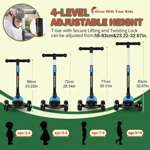 Miniatura 2 de Besrey - Patinete para niños de 3 a 10 años, patinete plegable de 3 ruedas con altura ajustable, ruedas con luz LED, plataforma extra ancha para Azul