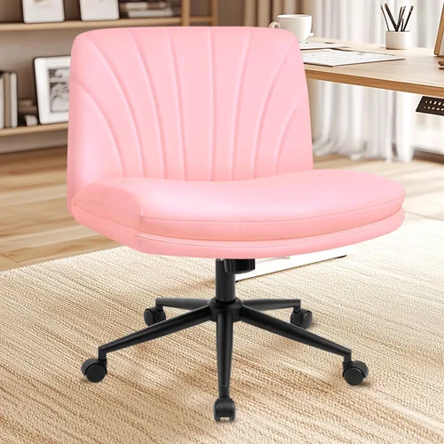 Miniatura 8 de NEO CHAIR Silla cruzada con ruedas, escritorio de tocador sin brazos, silla ancha y cómoda, patas cruzadas, computadora giratoria ajustable