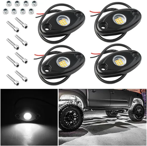 Miniatura 8 de Luces de Roca para Camiones, 4 Módulos de Luces LED de Roca, Kits de Luces de Neón de Roca Impermeables IP67 para Camioneta ATV Todoterreno SUV