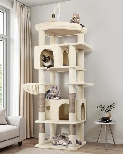 Globlazer - Torre grande para gatos, árbol alto para gatos de interior, torre de escalada para gatos adultos grandes con 2 cuevas espaciosas,