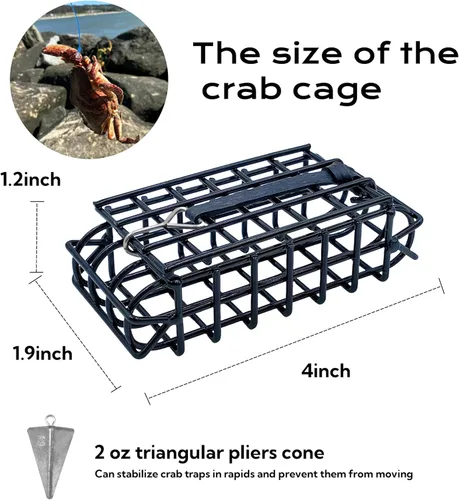 Miniatura 3 de Trampa de Cangrejo de 6 Bucles para Caña de Pescar, Trampa de Cangrejo para Dungeness, Cangrejos de Roca y Cangrejos Azules (Jaula de 3 Paquetes)