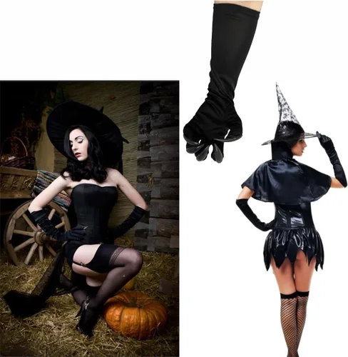 Miniatura 2 de HANSAMU Disfraz de Halloween de gato y mujer, guantes de garra, guantes de pata de uñas largas, guantes de fiesta negros, garras de gato, accesorios