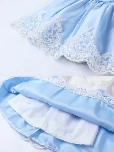 Miniatura 5 de LZH - Vestido de encaje con volantes y tocados para bebés, vestidos de flores con lazo para fiestas y bodas