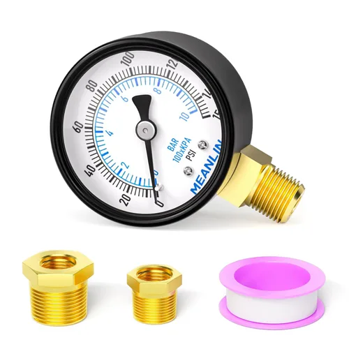 Miniatura 15 de MEANLIN MEASURE Manómetro de presión de bomba de pozo de 0-100 Psi, cara de dial de 2", NPT de 1/4", con buje hexagonal de 1/2" NPT y 3/8" NPT
