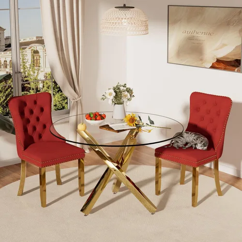 Miniatura 35 de Juego de mesa de comedor redonda de cristal moderno de mediados de siglo para 4, juego de vajilla circular de lujo plateado de 5 piezas, juego