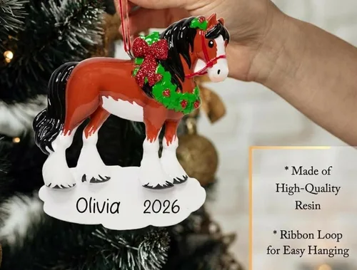 Miniatura 3 de Adorno de Navidad personalizado de caballo 2025 – Personalización gratuita Caballo marrón personalizado para árbol de Navidad – Regalo de jinete