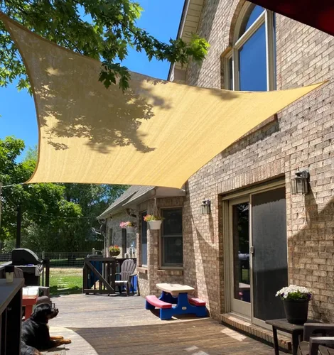 Toldo Vela de Sombra para Patio, 16' x 24' Rectángulo Tela de Sombra Bloqueo UV Tela para Sombra - Cubierta Exterior Toldo Refugio para Pérgola Arena