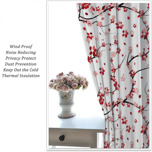 Miniatura 5 de Spring Cherry Curtains, Floral Pink Flowers Plum Blossom Japanese Asian Style Window Drapes, for Bedroom Living Room 41" W X 45" L (No Blackout)