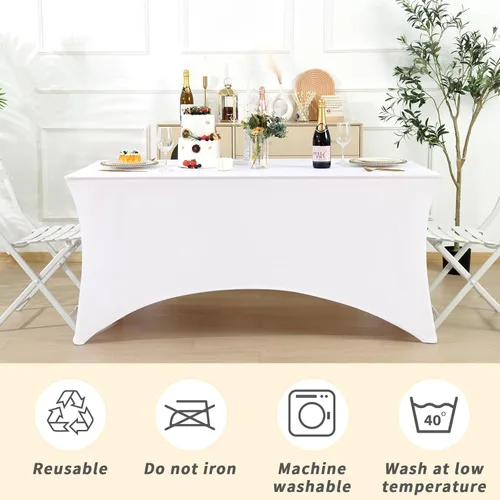 Miniatura 5 de Fixwal Paquete de 10 Cubiertas de Mesa de Spandex de 6 Pies para Mesas de 6 Pies, Mantel Rectangular Elástico Ajustado, Cubierta de Mesa de Patio