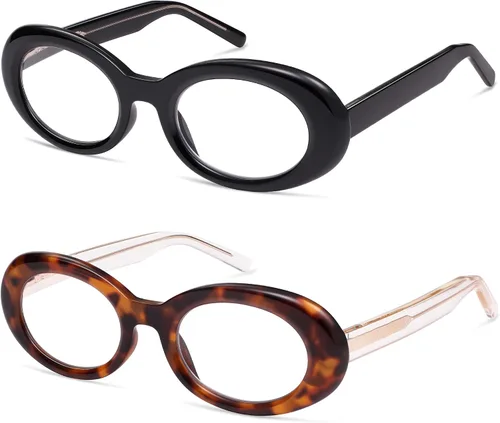 Miniatura 4 de AMOMOMA Anteojos de lectura ovalados para mujer, diseño moderno con bloqueo de luz azul, bisagra de resorte, para lectores elegantes AM6222