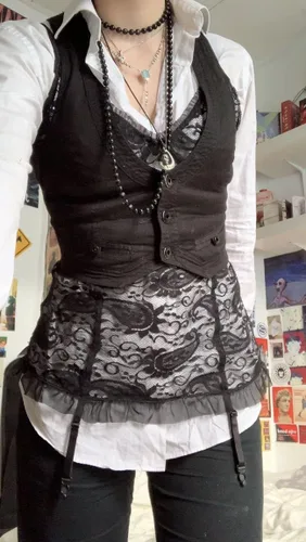 Miniatura 6 de Chaleco con botones para mujer, corsé corto con espalda cruzada, estilo punk, grunge, ropa de calle