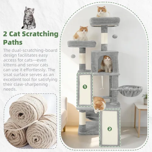 Miniatura 2 de Gitelsnour Árbol para gatos de varios niveles para gatos de interior, torre para gatos con 2 tablas de rascar, 2 plataformas acolchadas de felpa