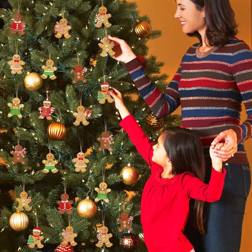 Miniatura 4 de Ferraycle 36 adornos navideños de pan de jengibre, decoraciones de árbol de Navidad, decoraciones de 3 pulgadas, adornos colgantes de madera