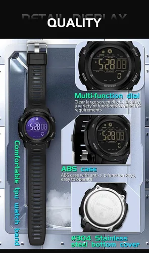 Miniatura 4 de FANMIS Hombres Podómetro Relojes Militares Multifuncional 50M Impermeable Digital Reloj Deportivo al Aire Libre Negro