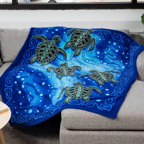 Dawhud Direct Manta de vellón de tortuga marina para cama, 50x60 pulgadas, manta de felpa súper suave del océano - Tamaño queen I Tortugas marinas
