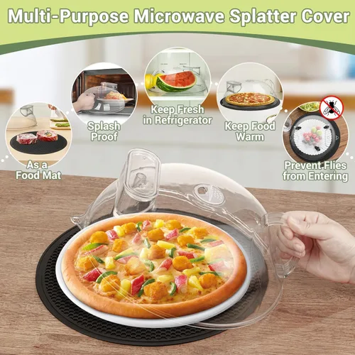 Miniatura 7 de Cubierta antisalpicaduras para microondas para alimentos, tapa transparente con vaporizador de agua, asa integrada, protector contra salpicaduras