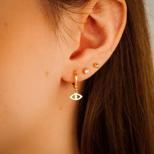 Miniatura 6 de 14K Gold Clasp Closure Dangle Earrings, Trendy Hoop with Charm, Huggie Hoop Earrings, Hypoallergenic Nickel Free Earrings, Lightweight Huggies for