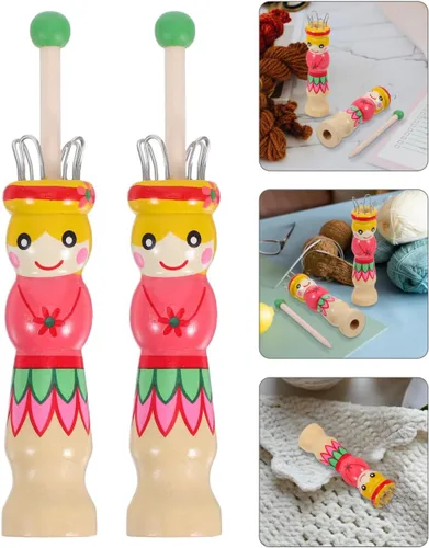 Miniatura 2 de ARTIBETTER 2 juegos de herramientas de tejer de madera con patrón pintado a mano de bricolaje carrete de tejer francés y herramienta de mano
