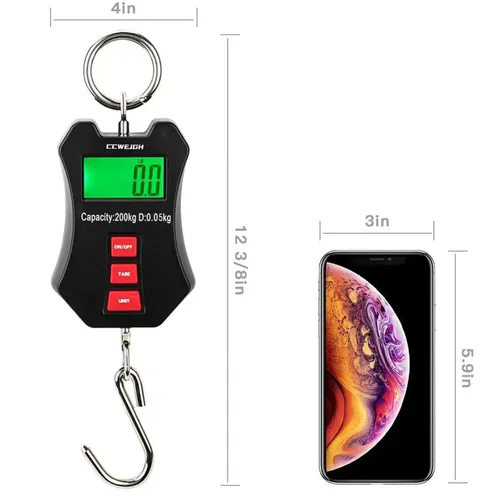 Miniatura 3 de 440 libras/200 kg Escala de grúa digital - Escala compacta LCD portátil para colgar para garaje, granja, caza, pesca y más (200 kg/Negro)