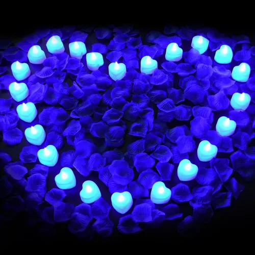 Miniatura 9 de KOABY - 2000 pétalos de rosa artificiales rojos con kit de 24 luces LED rojas en forma de té, para decoración 2000 pétalos rojos + 24 velas rojas