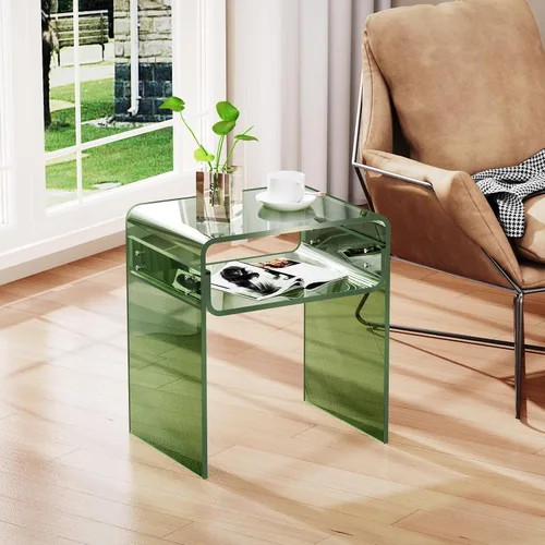 Miniatura 6 de Mesa auxiliar de 2 niveles de acrílico transparente; mesa de noche para sala de estar, dormitorio (1, Verde)