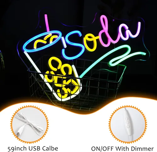 Miniatura 3 de Letrero de neón de Soda con luz LED, señal de neón regulable para cócteles para decoración de pared 42,4 cm X 30 cm, señal de neón para bar