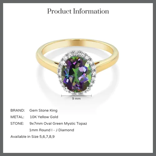 Miniatura 13 de Gem Stone King Anillo de compromiso ovalado de oro amarillo de 10 quilates con piedra natal y halo de diamantes Ovalado de 0.354 x 0.276 in