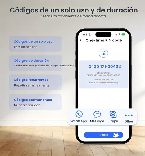 Miniatura 12 de Veise VE017 Cerradura inteligente de puerta con huellas dactilares, control por aplicación, entrada sin llave 7 en 1, bloqueo automático, puerto