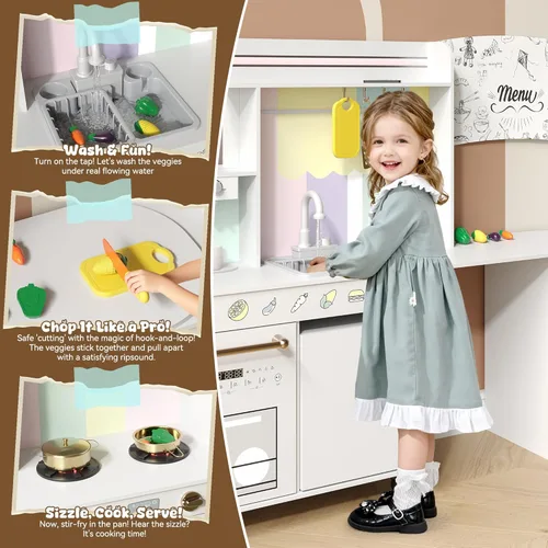 Miniatura 3 de BVIUNTWO Juego de Cocina de Juguete Grande, Juego de Cocina para Niños de Esquina Giratorio con Luces y Sonidos Reales, Fregadero de Juguete