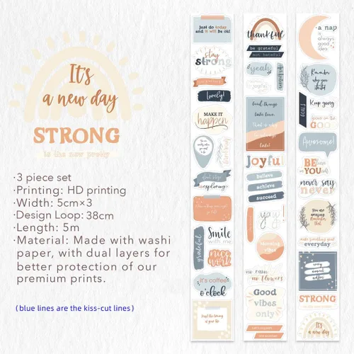 Miniatura 9 de WT Juego de Pegatinas de Cinta Washi Motivacionales, 3 Rollos, Diseños Originales, Pegatinas de Palabras Inspiracionales con Marco, Cinta Decorativa