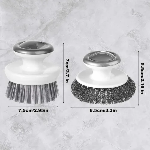 Miniatura 2 de Estropajo de platos con asa, cepillo de lana y alambre de acero inoxidable para limpiar tazones de cocina, ollas, sartenes (gris)