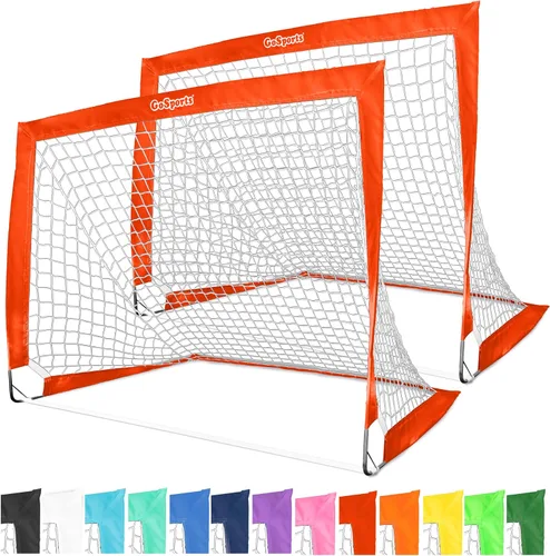 GoSports Porterías de fútbol portátiles de 4 x 3 pies para niños, 13 colores, juego de 2 redes desplegables de tono de equipo para patio trasero Rojo
