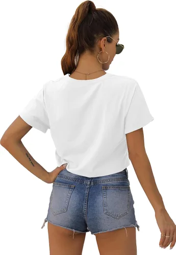 Miniatura 5 de Blusa corta de verano para mujer, manga corta, cuello redondo, ajuste holgado, blusa casual
