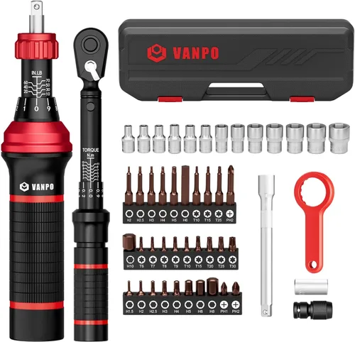 Miniatura 9 de VANPO Juego de Destornilladores de Torque 10-60 in.lb, 99 Piezas Destornillador de Torque de 1/4" con Mango de Barra en T, Puntas S2, Llave