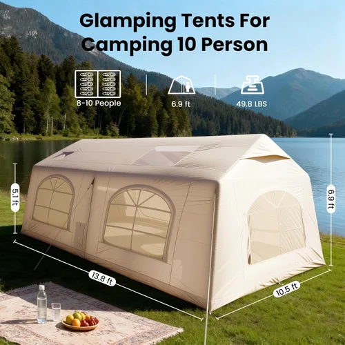 Miniatura 6 de Inflatable Tents for Camping, Blow Up Tent with Hand Pump, Easy Setup Inflatable Hot Tent with Stove Jack, Waterproof Oxford Air Glamping Tents for