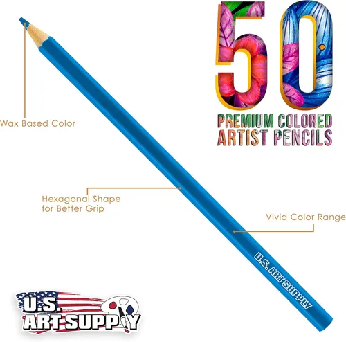 Miniatura 2 de U.S. Art Supply Juego de 50 lápices de colores para adultos, de grado artista, colores vibrantes, dibujo de arte suave, bocetos, sombreado, mezcla