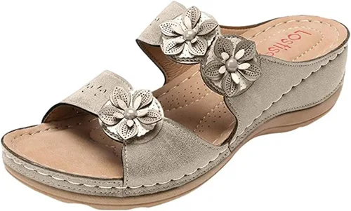 Miniatura 68 de Ladmiple Sandalias ortopédicas florales de moda 2023 con soporte de arco, zapatillas romanas casuales con puntera abierta